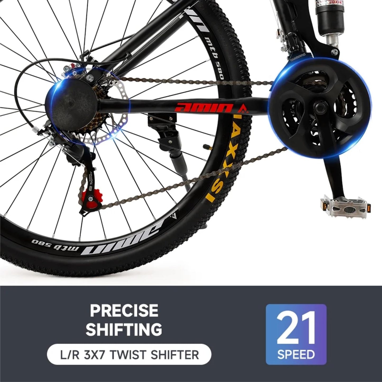 Bruce & Shark 26" Folding Mountain Bike for Men, 21 Speeds Full Suspension Commuter Bicycle, High Carbon Steel & Disc Brakes, Portable City Outdoor Bike for Adult Youth Teen