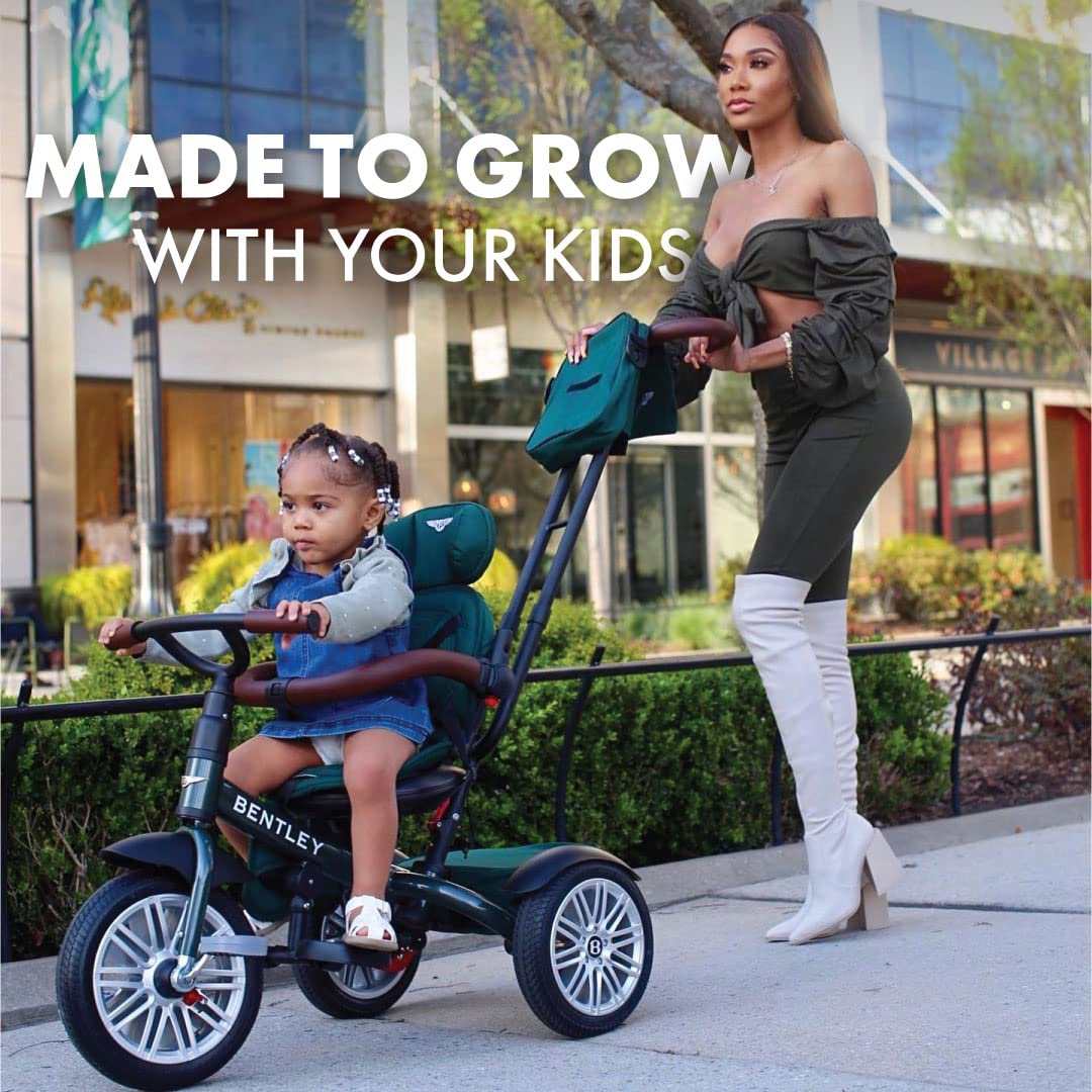 Bentley 6-in-1 Baby Stroller & Toddler Tricycle – Officially Licensed Luxury Kids Bike, Convertible Travel Strollers & Kid Trike with Air Wheels, Canopy & Safety Features (6m-5y+ | Spruce Green)