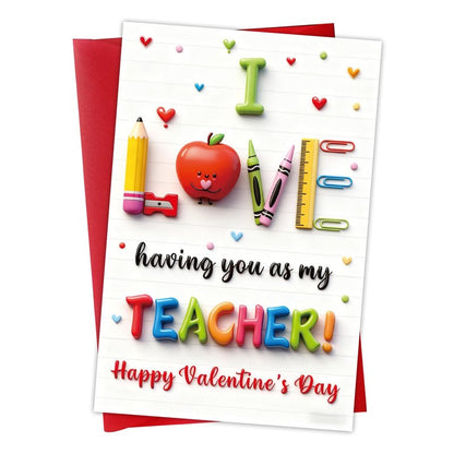 WALENGIF Teacher Valentine Day Card - Happy Valentine's Day Gifts for Teachers Cute Valentines Day Teacher Greeting Cards with Envelope Valentines Day Teacher Gift from Students Kids