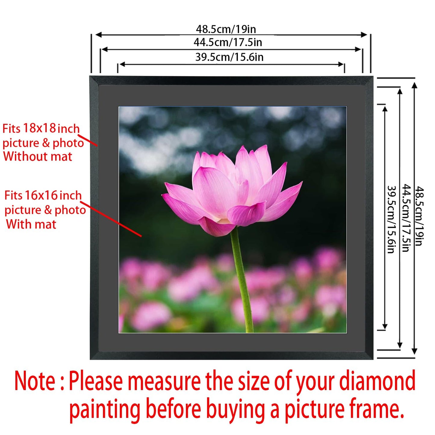 Mxtallup 18 x 18 in Diamond Painting Picture Frames 16x16in Diamond Art Frame , Display Pictures16x16 Inch/ 40x40 cm with Mat or 18x18 Inch/45x45 cm Without Mat, Wall Diamond Embroidery Picture Frame