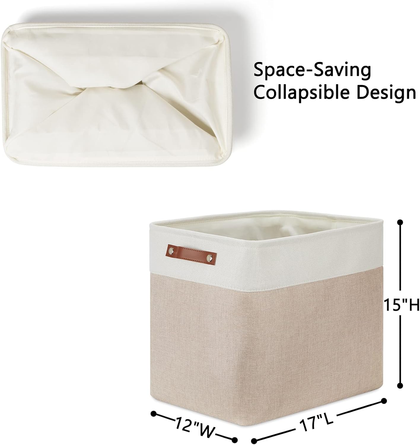 DULLEMELO Large Collapsible Storage Basket - Fabric Organizer Bin with Sturdy Leather Handles for Home Storage