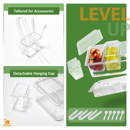 IVYHOME Chilled Condiment Server, Taco Bar Serving Set, Versatile Ice Containers, with 5 Lidded Containers and Detachable Ice Storage Layer, 2 Hanging Cups for Storing Tong and Forks