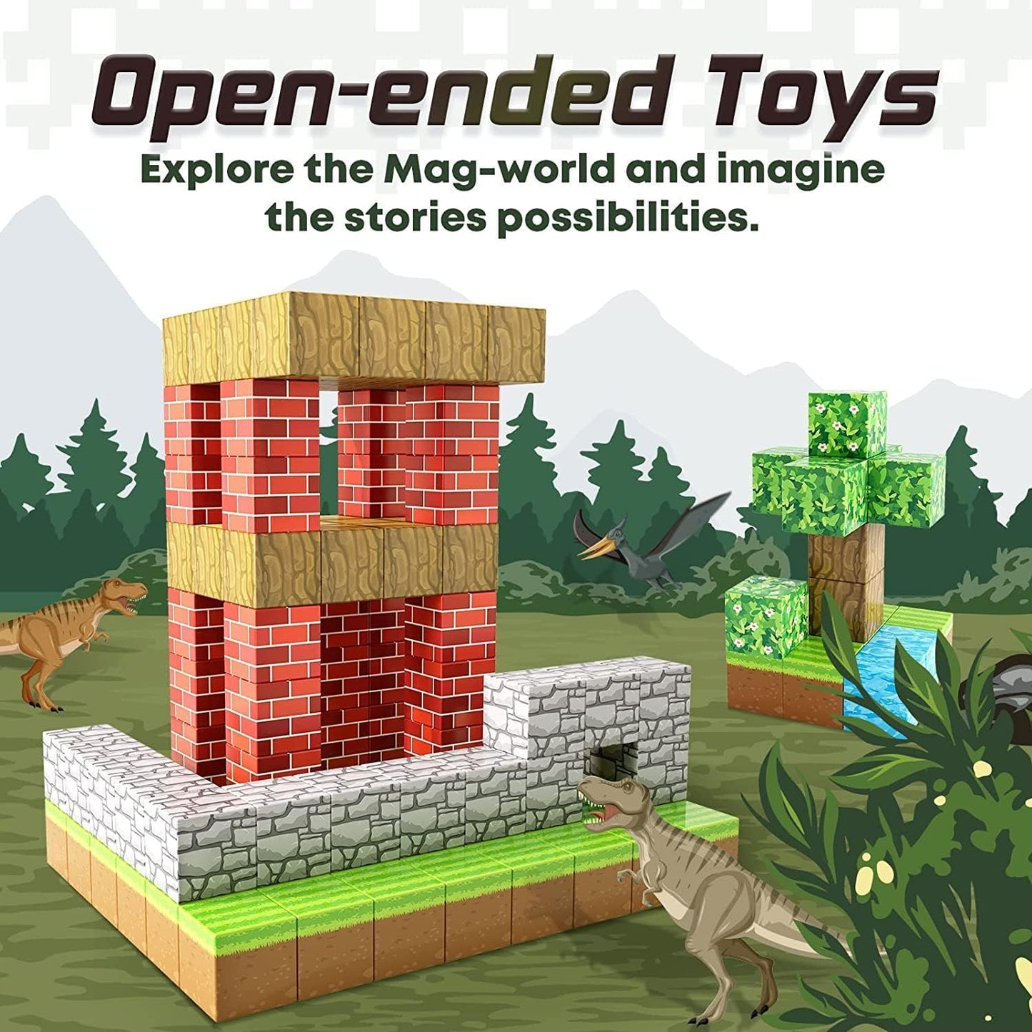 150PCS Magnetic Blocks-Build Mine Magnet World Forest Edition Kids Games for Boys&Girls Age 3-5 4-8 6-8, Magnetic Sensory STEM Toys Tiles for Toddlers Gifts for 3+ Years Old Ideal Construction Toys