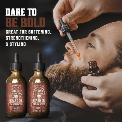 Viking Revolution Sandalwood Beard Oil for Men - Natural Mens Beard Oil with Argan Oil and Jojoba Oil - Beard Softener, Strengthens and Moisturizes - Beard Conditioner for Men (Sandalwood, 1 Pack)