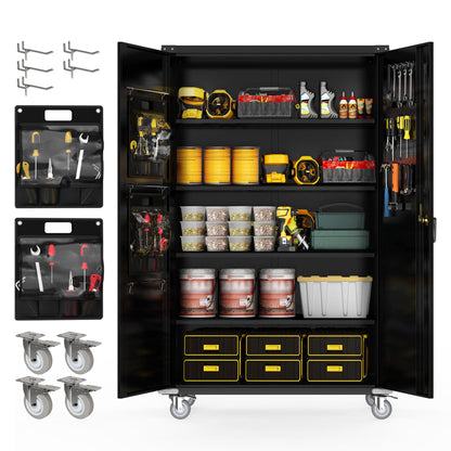 biosp 72" H Wide & Deep Garage Storage Cabinet with Wheels & Pegboards, Metal Storage Cabinet with Locking Door & Adjustable Shelves, Rolling Tool Cabinet for Garage, Shop, Office, 72"x43"x22"