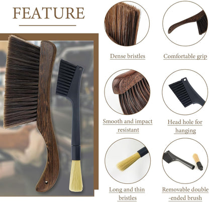 2 Pcs Coffee Grinder Brush and Hand Broom, Heavy Duty Wood Dusting Tools for Espresso Machine