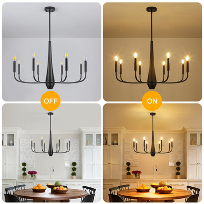 ACNKTZ 8-Light Large Black Chandeliers for Dining Room Light Fixture Hanging, Modern Farmhouse Candle Chandelier, Industrial Metal Pendant Lights Kitchen Island, Living Room Foyer Bedroom Stairway