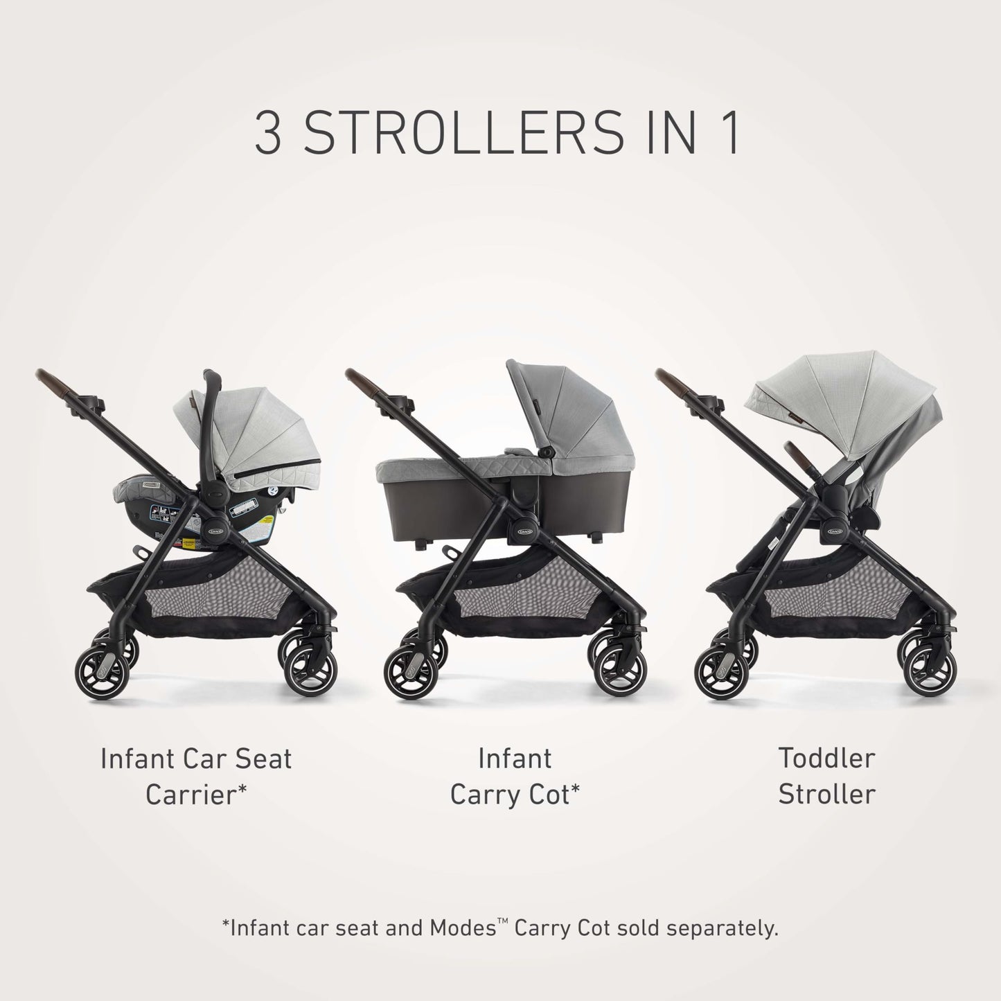 Graco® Premier Modes Merge Stroller with EZ Spin Wheels for 360 Rotation, 3 Modes: Infant Car Seat Carrier, Carry Cot, to Toddler Stroller, Reversible Baby Stroller Seat, Midtown