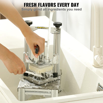 VEVOR Commercial French Fry Cutter with 4 Replacement Blades, 1/4" and 3/8" Blade Easy Dicer Chopper, 6-wedge Slicer and 6-wedge Apple Corer, Lemon Potato Cutter for French Fries with Extended Handle