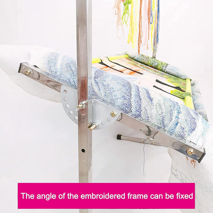 Adjustable Embroidery Stand with Pulley, Cross Stitch Frame for Needlework, Height-Adjustable Craft Lap Table, Ideal for Sewing and Art Projects