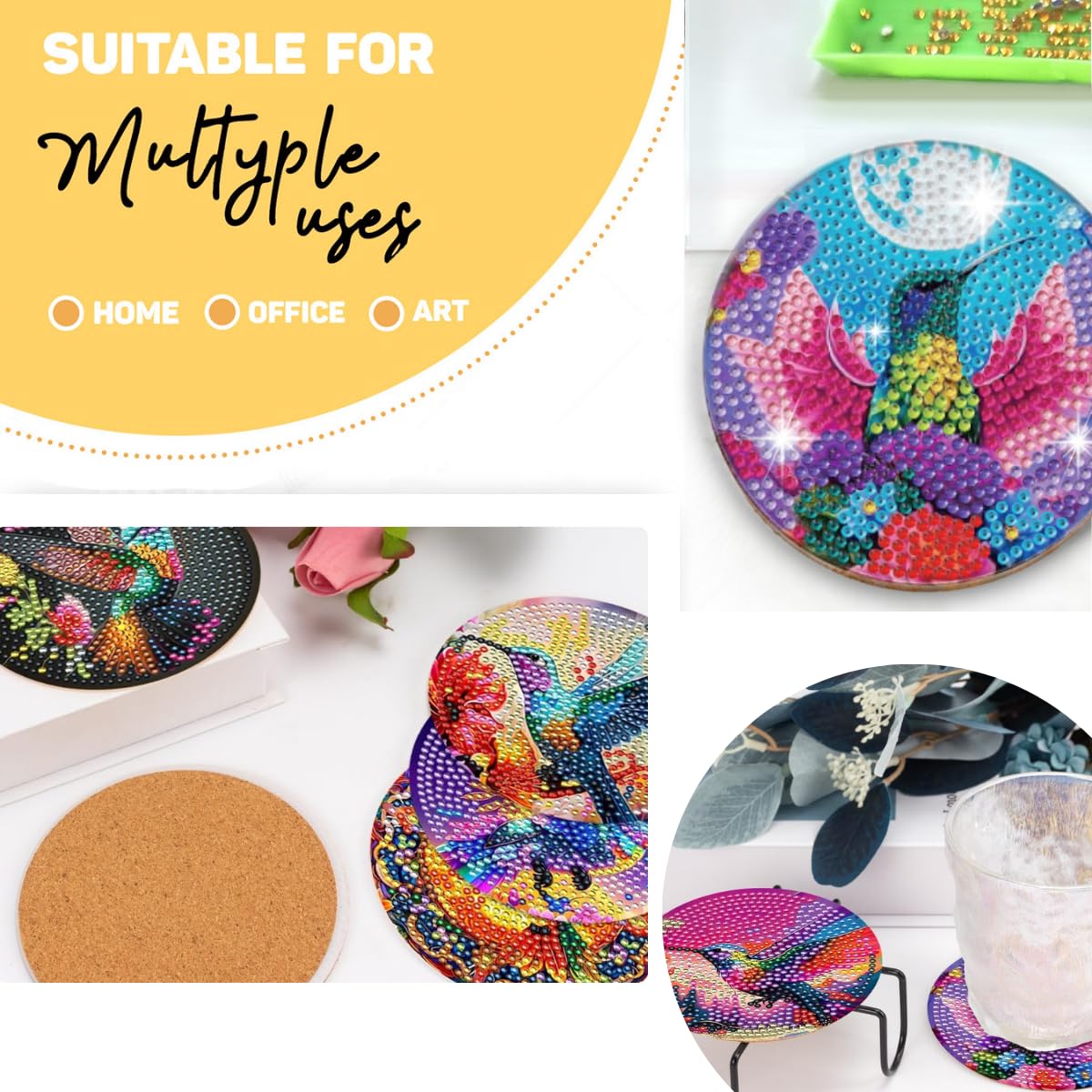 8 Pcs Humming Bird Diamond Painting Kits | Diamond Painting Kits with Holder | Diamond Art Coasters for Beginners Adults - Perfect Art Craft Supplies Gift!… (Humming Bird)