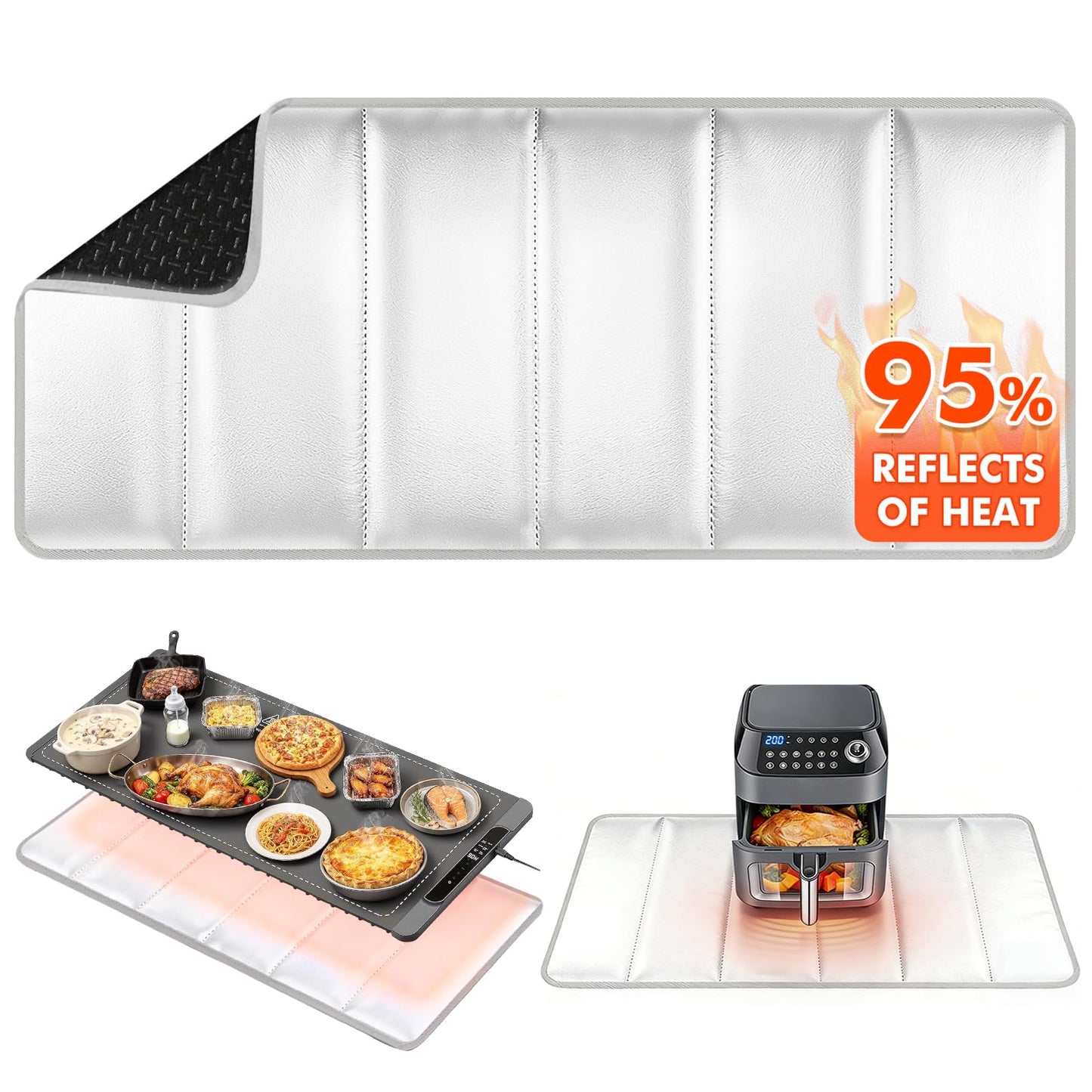 35.4×15.4 in Heat Resistant Mat for Food Warming Mats, Heat Resistant Mats for Countertop Reflects 95% of Heat, Waterproof and Oilproof Hot Pad With Non-slip Bottom for Air Fryer, Coffee Maker, Oven