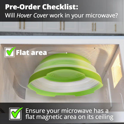 HOVER COVER Magnetic Microwave Splatter Cover with High Power, Strongest Magnetic Grip, Collapsible 12-Inch BPA-Free Food Lid, Vented Plate Guard, Dishwasher Safe, Space-Saving Storage - Green