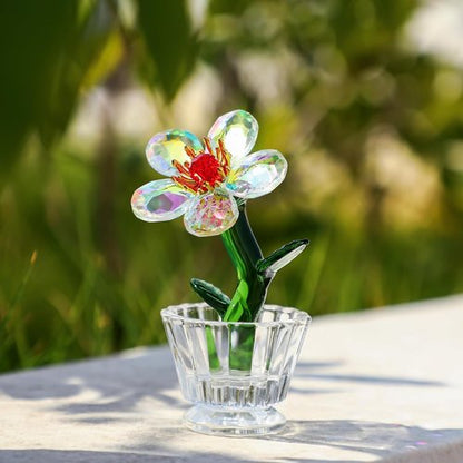 Crystal Peach Blossom Mini Ornament - Elegant Glass Flower Figurine for Home & Office Décor | 2.9 x 1.5 in