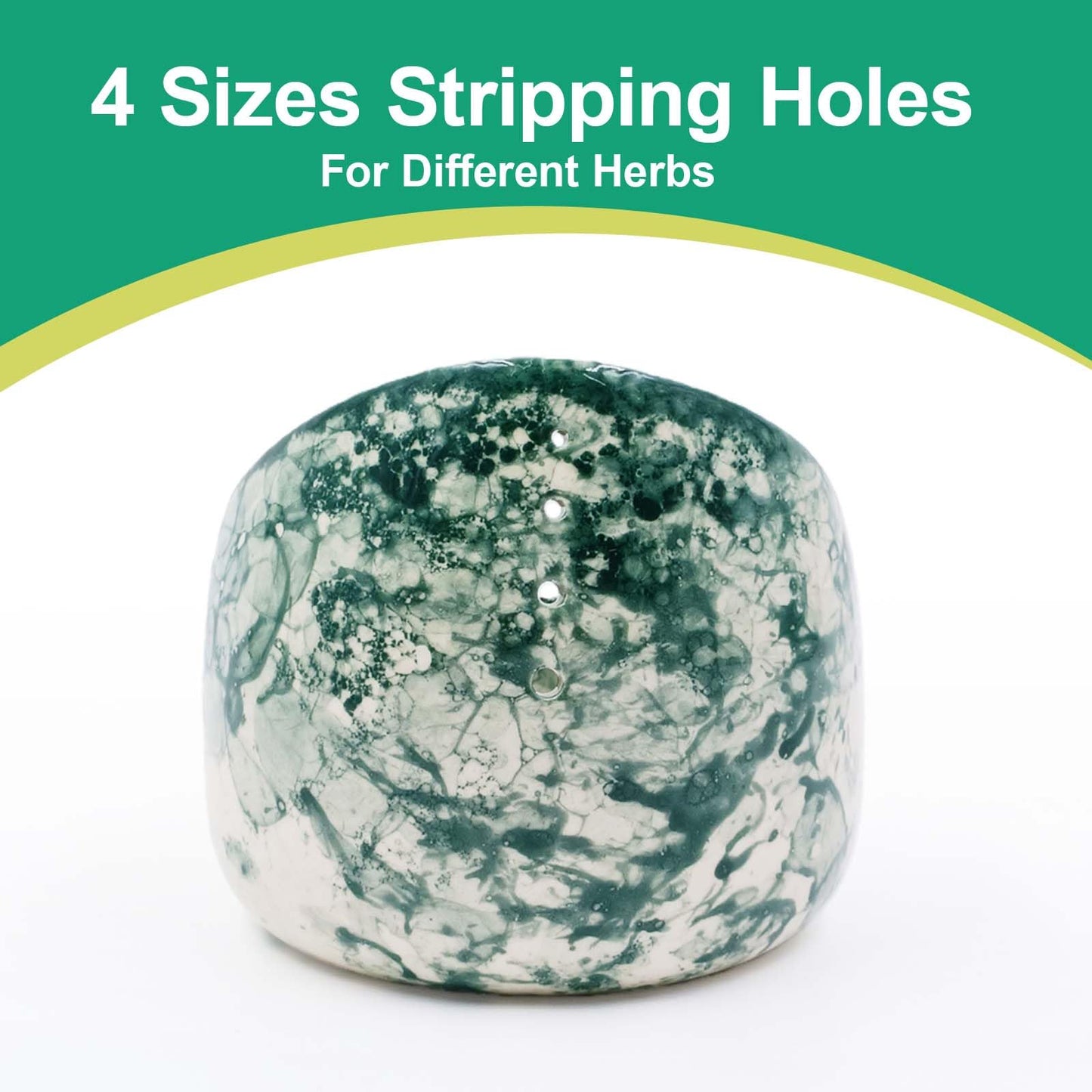 Green Pottery Herb Stripper Bowl Handmade Ceramic Kitchen Gadget with 4 Sizes of Holes Stripping Herbs, Party Angled Bowls Serving Dish for Dips, Berries, Nuts, Olives, Snacks Candy Chips Fruit