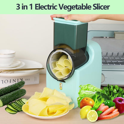 Electric Cheese Grater, Salad Maker Shooter, Vegetable Fruit Slicer for Home Kitchen Use, Green, CY-661