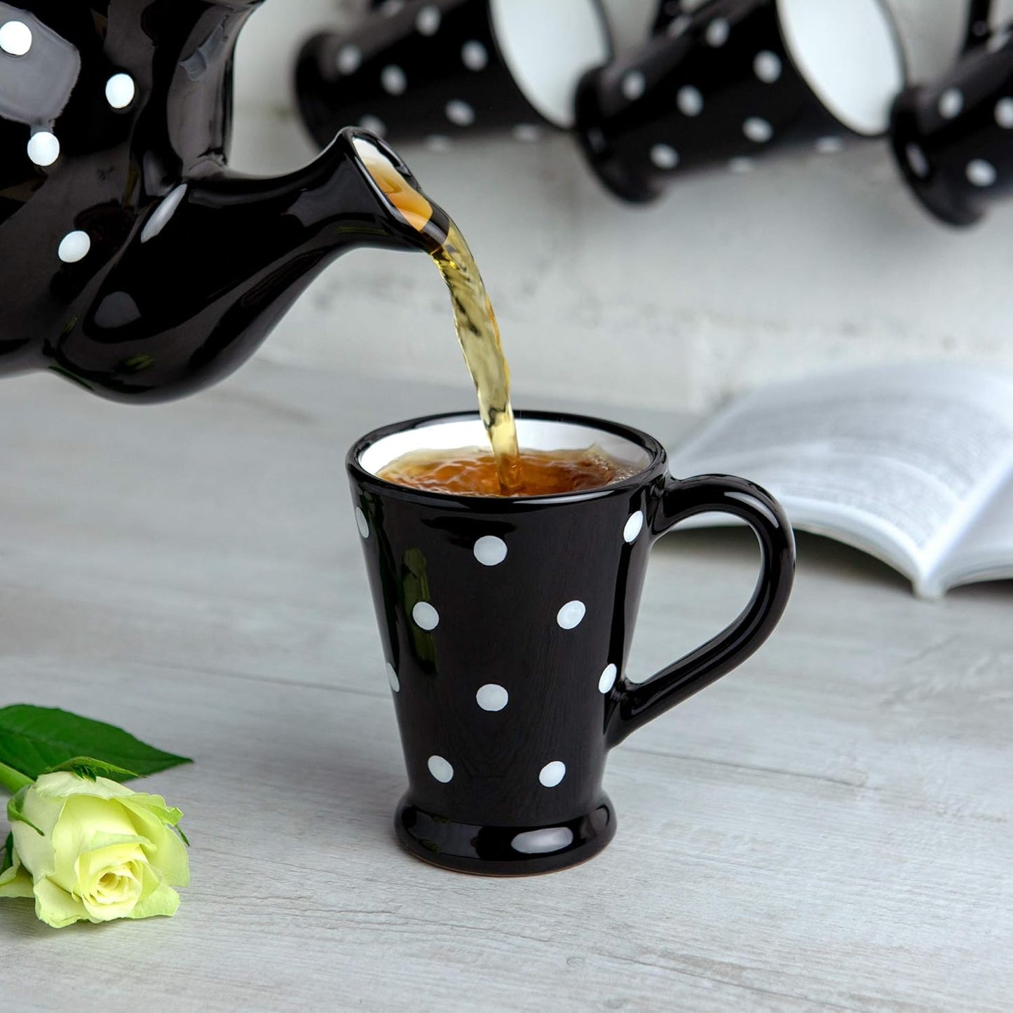 City to Cottage Handmade Black and White Polka Dot Ceramic Coffee Mug, 7 oz / 200ml, Unique Design