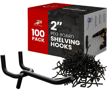 FactorDuty 100 Pack 2 inch Length Steel Black PEG Board Pegboard Shelving Hooks Wholesale Lot 20 lbs PEG Hooks Organizer Tools for Craft Storage, Garage, Kitchen, Tools and More