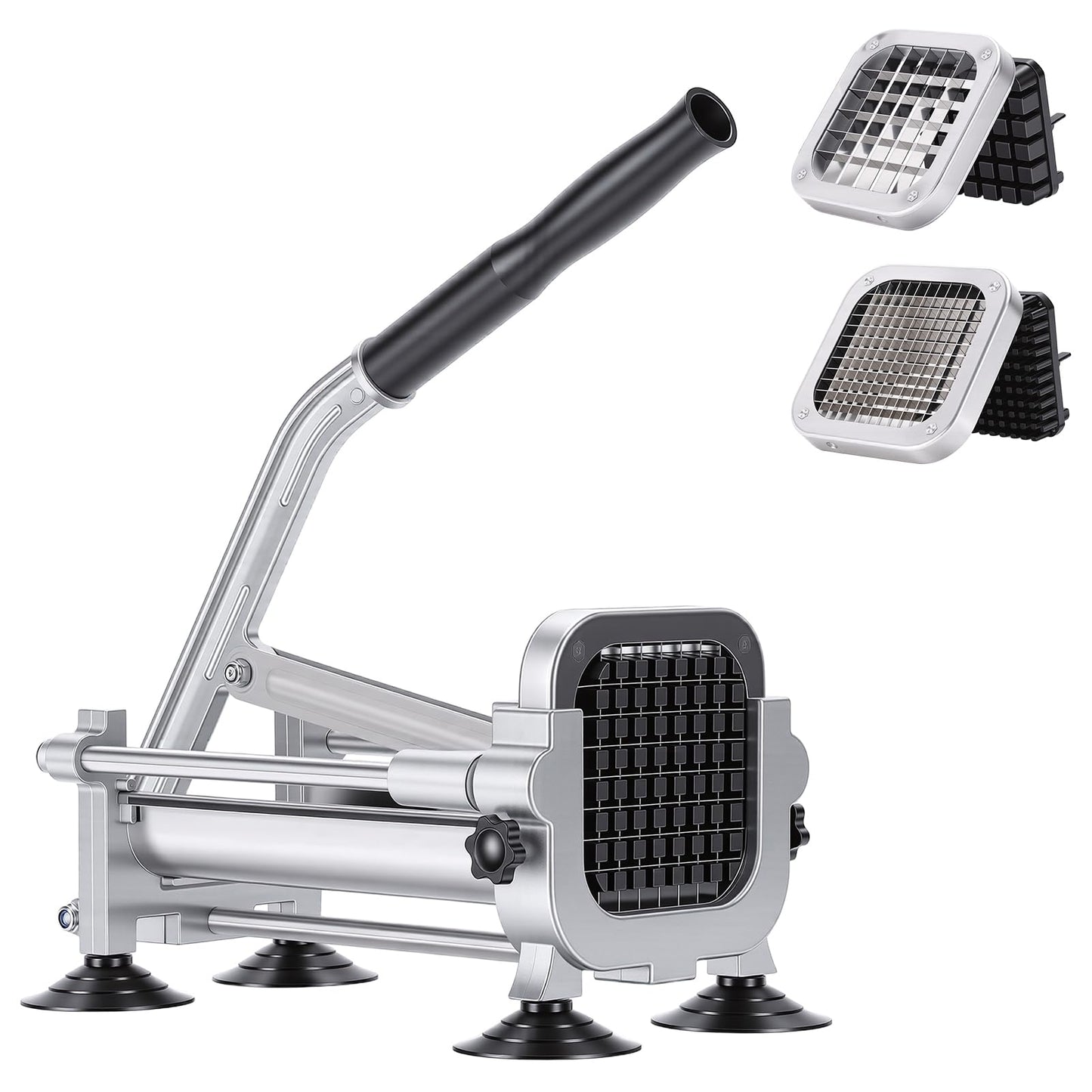 WODHMIEY Manual French Fry Cutter for Potatoes with Interchangeable Blades, Handheld Stainless Steel Potato Slicer and Fries Cutter for Home and Commercial Use (1/2'' & 1/4'' Blade)