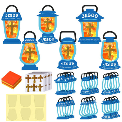 Chiisong 24 Sets Religious VBS Cross Crafts Jesus Lights The Way Tissue Sign Cross Crafts Kit DIY Jesus Light Christian Religious Oil Lamp Art for Camping Sunday School VBS Church Activities