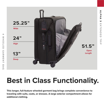 TUMI - Alpha Extended Trip 4 Wheeled Garment Bag - 4-Wheeled Clothing Bag for Hanging Suits, Dresses & Coats - With TSA Lock - Black
