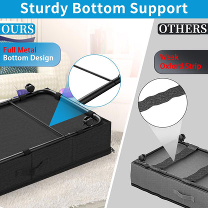 Under Bed Storage with Wheels & Lid, 2PCS Container for Blankets, Clothes, and Shoe Storage, Rolling Organizer Bin,