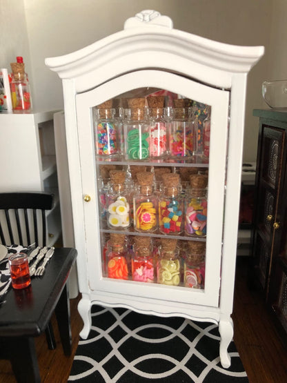 Miniature Furniture Display Shelf 1:12 Wooden Cabinet with Mirror & Three Shelves Bookshelf Dollhouse Display Stand Decoration Accessories Mini Diningroom Scene Ornaments
