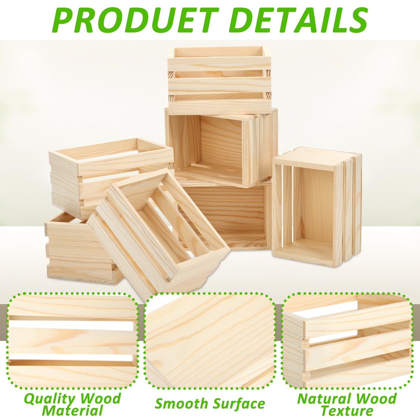 Sibosen 12PCS Decorative Wood Crates Nesting Storage Container, Samll Bikini Box, 5" Farmhouse Decorative DIY Wooden Storage Boxes, Rustic Wooden Crates for Storage Display