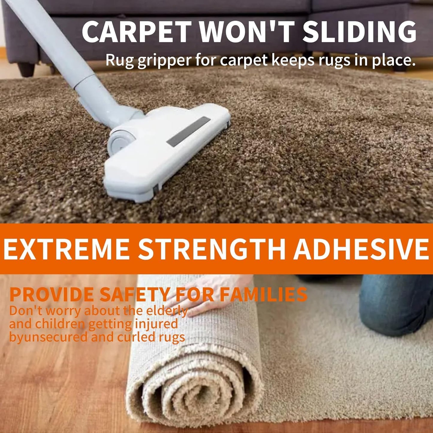 TAPEBEAR Heavy-Duty Double Side Carpet Tape 2inch X 40yard, Carpet Tape for Rug, Wood, Floor, Residue-Free Rug Tape, Multipurpose Gripper Non Slip Tape, White