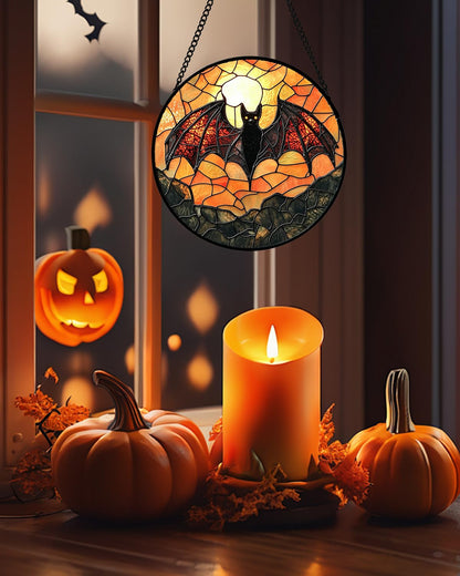 AMDERVEN Stained Glass Window Hanging, Black Bat Sun Catcher for Door Home Decor Animal Suncatcher Christmas Mother's Day Birthday Gifts for Women Men Mom and Nana 9.8 in