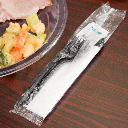 250 Plastic Cutlery Packets - Knife Fork Spoon Napkin Salt Pepper Sets | Black Plastic Silverware Sets Individually Wrapped Cutlery Kits, Bulk Utensil Cutlery Set Disposable To Go Silverware