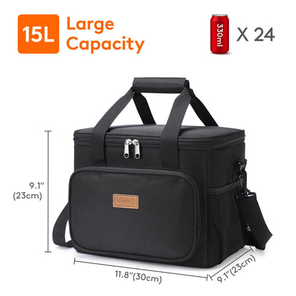 Lifewit Large Lunch Bag, Insulated Lunch Box, Soft Cooler Cooling Tote for Adult Men Women, Black 24-Can (15L)
