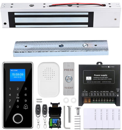 Waterproof Fingerprint Access Control Kit, 600LBS Holding Force NC Mode Magnetic Lock, IP68 Metal Keypad Supports Fingerprint, Password, RFID Card & Remote Unlock for Door Security