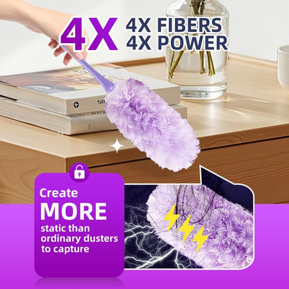 Chushe Duster Refills Compatible with Swiffer, 20 Count with 2 Handles, Heavy Duty 360° 4X Microfiber Stay-On Pads, Unscented Disposable Duster for Home Pet Hair Blinds Ceiling Fans Cleaning