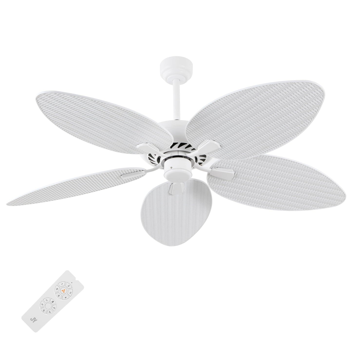 JONATHAN Y 52" White Metal Tropical Palm Leaf Blades Ceiling Fan Coastal Bohemian for Living Room Mobile App and Remote Control 6-Speed Sloped Ceiling Compatible JYL9719D