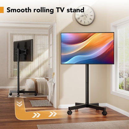 Hemudu Mobile TV Stand for 23-60 Inch LCD LED Flat/Curved Screen TVs, TV Cart Holds up to 77Lbs, Rolling TV Stand with Tilt and Height Adjustable, Pole TV Floor Stand with Wheels Max VESA 400x400mm