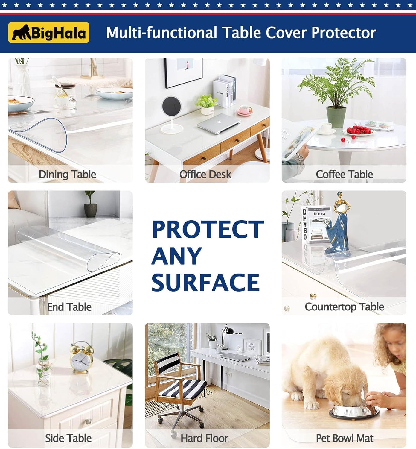 24x48 Inch Clear Table Cover Protector for Kitchen Dining Room Wood Furniture Plastic Tablecloth Protector Easy Clean