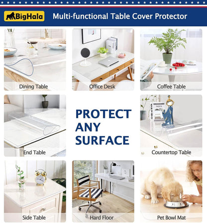 24x48 Inch Clear Table Cover Protector for Kitchen Dining Room Wood Furniture Plastic Tablecloth Protector Easy Clean