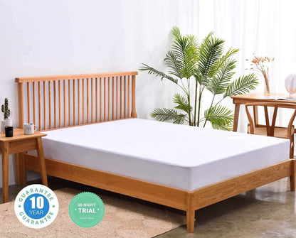 Twin Size Waterproof Cooling Mattress Protector Pad, Soft Noiseless Fitted Sheet Style for Kids Adults, White