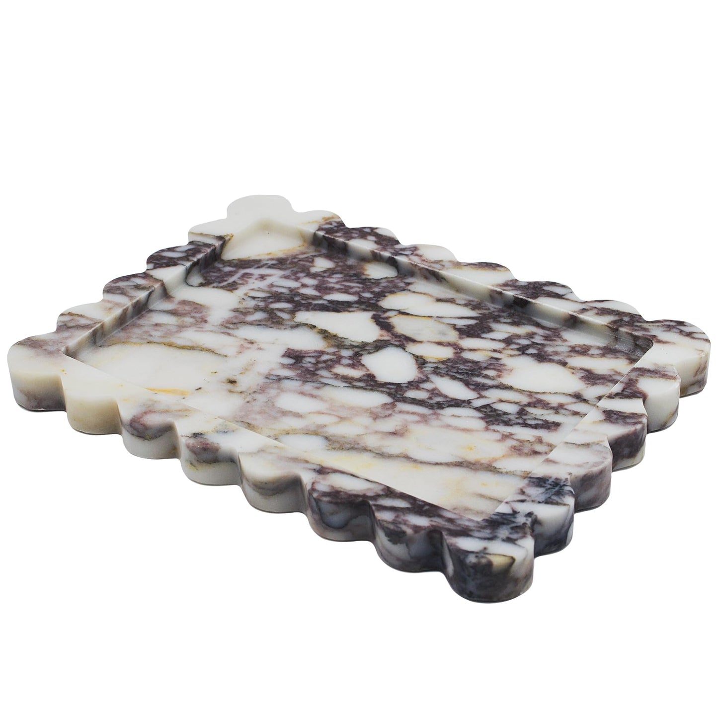 YMXYJM Genuine Calacatta Viola Scalloped Marble Tray, Real Natural Marble Stone Tray, Luxury Decorative Trays for Bathroom, Dresser, Vanity, Kitchen, Home Decor, 10.6" x 8", Calacatta Viola Purple