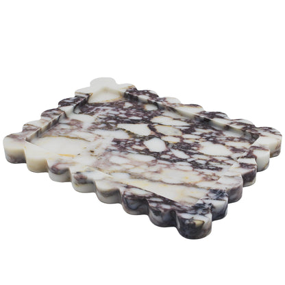 YMXYJM Genuine Calacatta Viola Scalloped Marble Tray, Real Natural Marble Stone Tray, Luxury Decorative Trays for Bathroom, Dresser, Vanity, Kitchen, Home Decor, 10.6" x 8", Calacatta Viola Purple