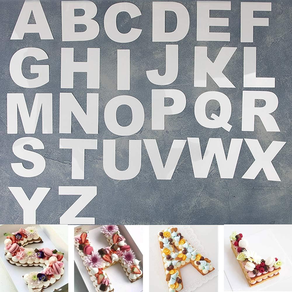 RAYNAG 26 Alphabet Cake Stencils, A-Z Letters Baking Template for DIY Cake Cookies