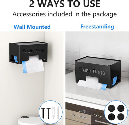 STWWO Large Trash Bag Holder - Metal Garbage Bag Dispenser for Kitchen Storage | Wall Mounted or Freestanding, Black