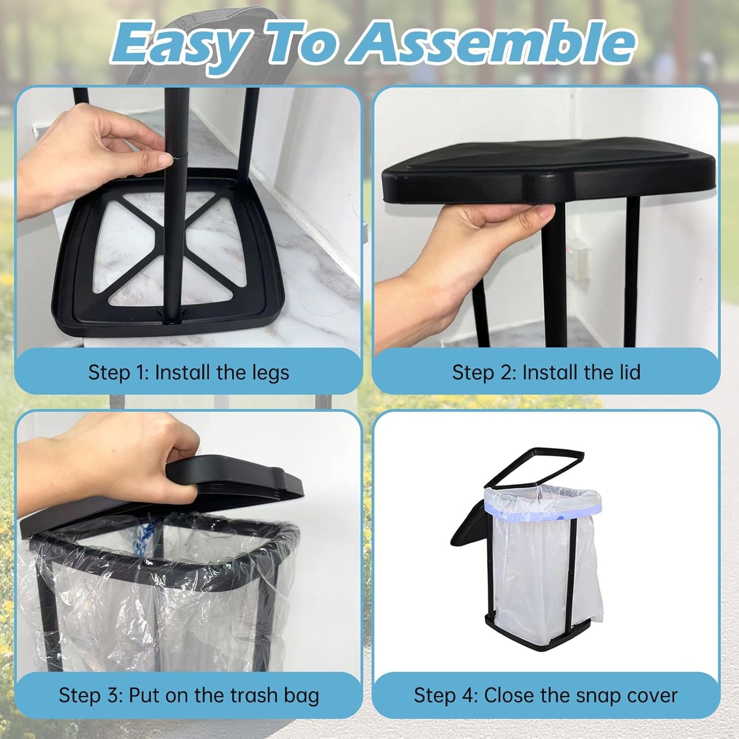 UUFCTY Collapsible Trash Bag Holder Portable Garbage Bin Holder Stand for Kitchen Outside High Capacity Plastic Outdoor