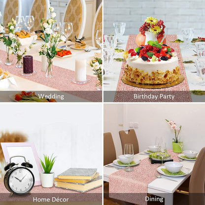 FGSAEOR Rose Gold Tablecloth, 12x108inch Sequins Table Runners and 54x108inch Plastic Table Cloths for Christmas