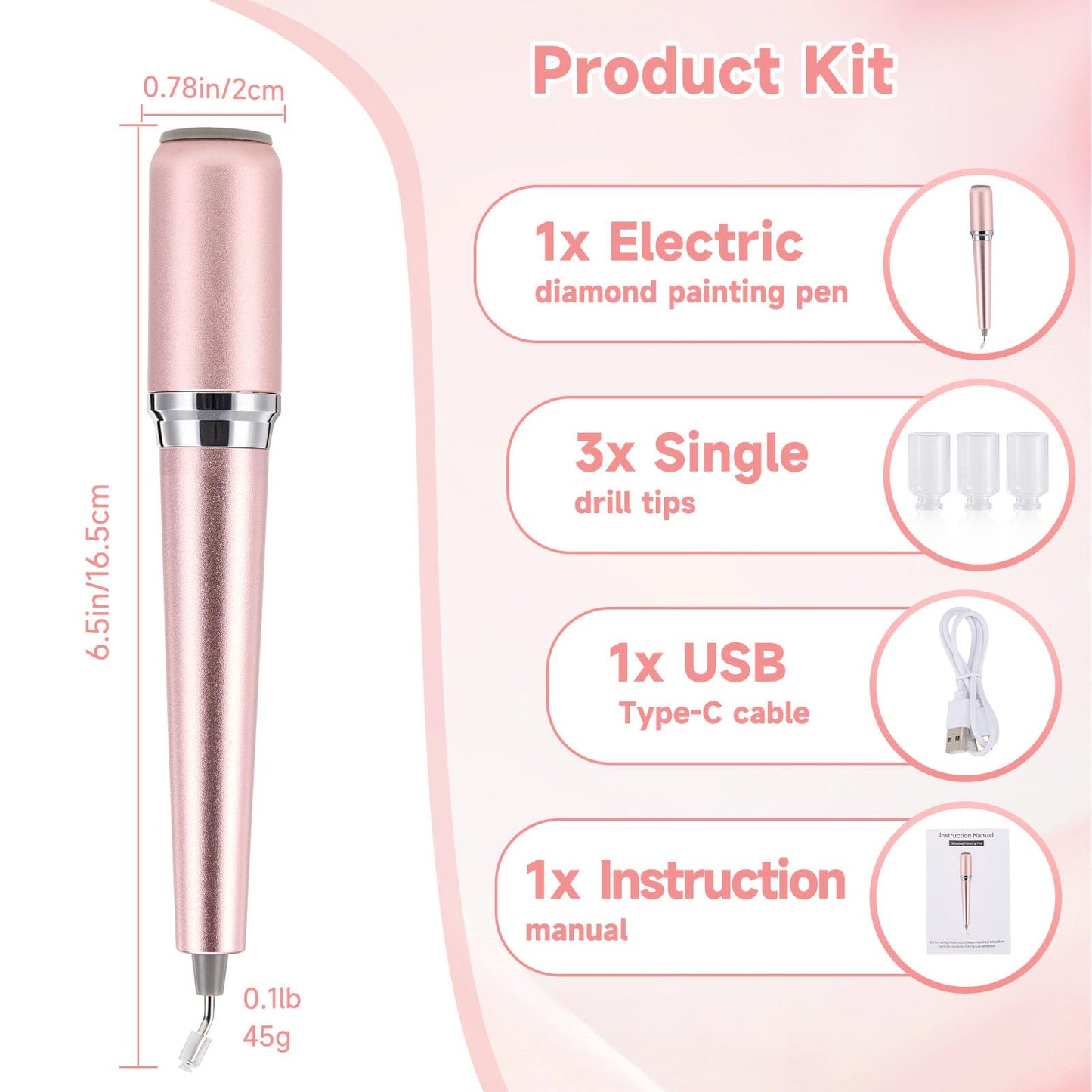 Wireless Electric Diamond Art Pen, Vacuum Diamond Painting Pen No Wax Needed, 150° Ergonomic Tip, Quiet Lightweight & Rechargeable Diamond Art Accessories for Adults (Pink)