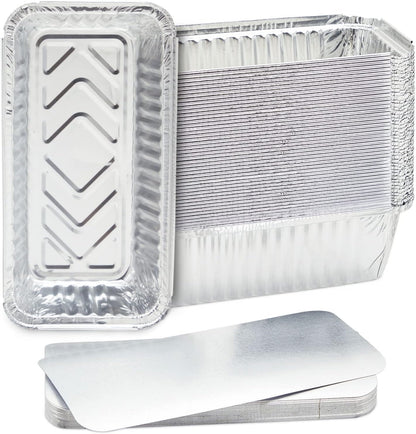 Juvale 50 Pack Aluminum Foil Disposable Loaf Pans: 2 lb with Lids for Baking Bread, Heating, Storing Food
