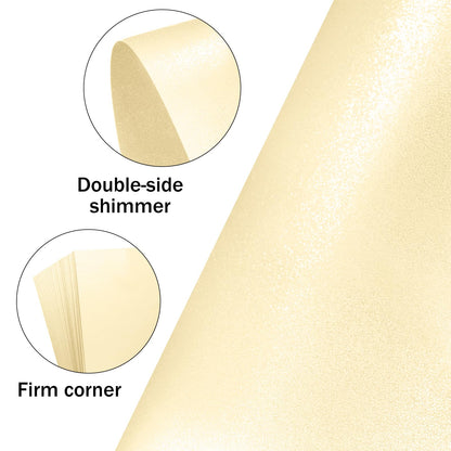 Cream Shimmer Cardstock 12x12, Goefun Shimmer Card Stock for Printer Metallic Paper 65 lb Light Gold Cardstock Pearl Paper for Invitation and DIY Cards, 100 Pack