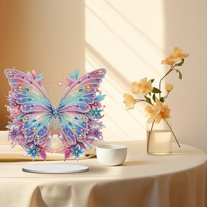 ACSAUMMY 5D Diamond Art Kits for Adults, Diamond Art Painting Desktop DIY Diamond Art Tabletop Pink Butterfly Diamond Arts and Crafts for Kids Adults Stand Up Gem Painting Kit for Decoration