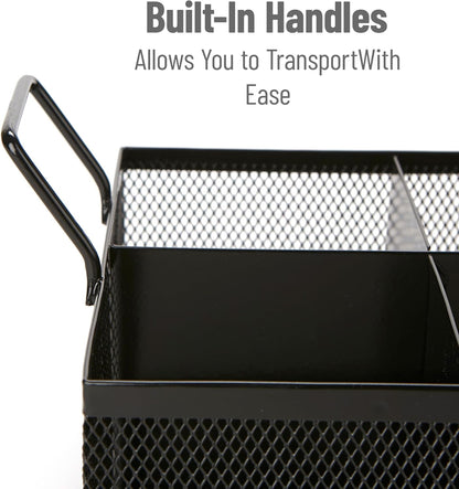 Mind Reader Utensil Accessory Caddy, Black Metal Mesh Organizer for Countertop, Office, Kitchen, 8.5" L x 8.5" W